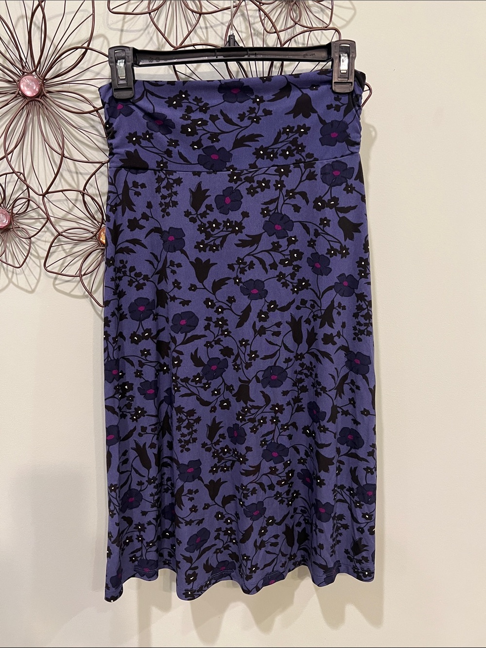 Gilli Purple Floral Midi Skirt with Black Print